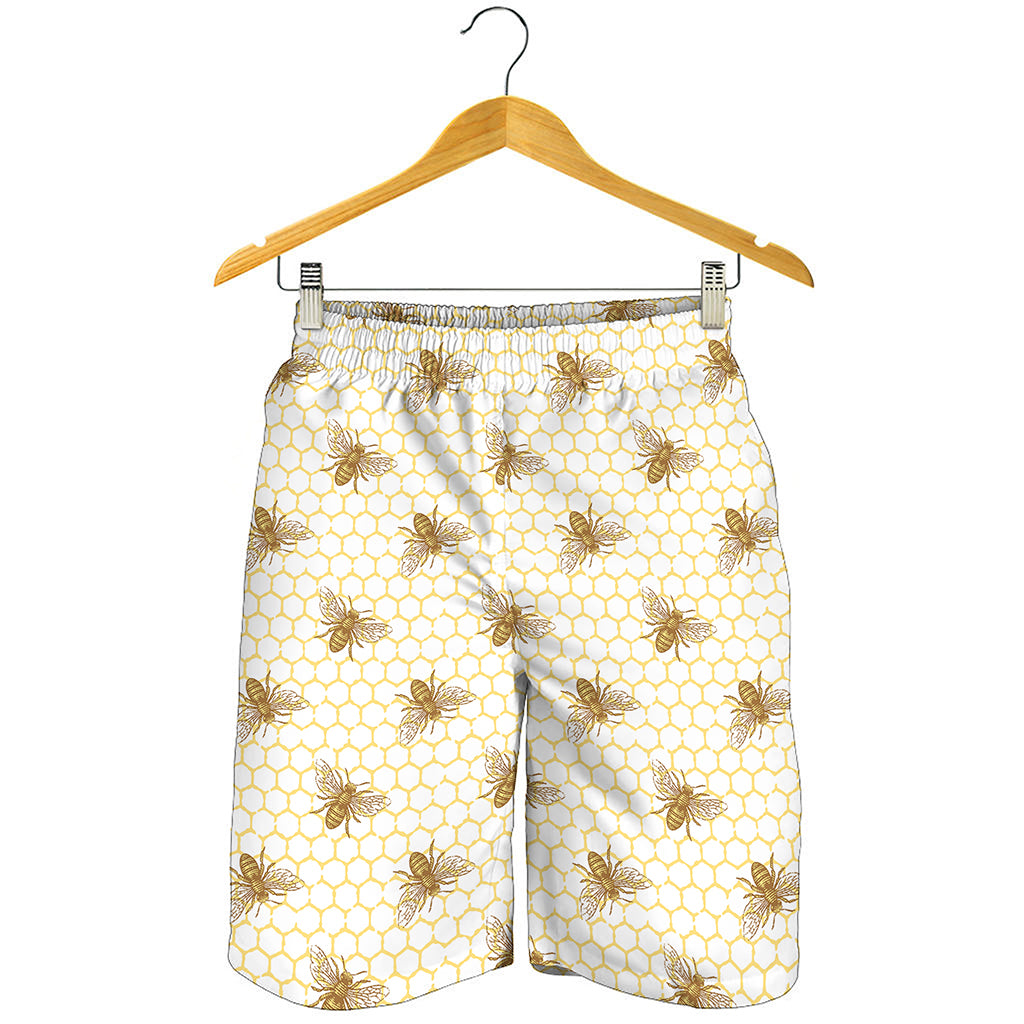 Honey Bee Hive Pattern Print Men's Shorts