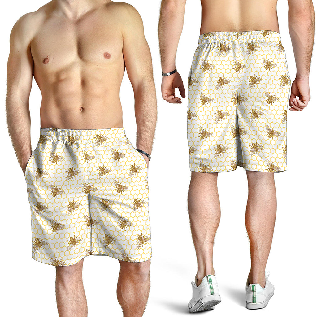 Honey Bee Hive Pattern Print Men's Shorts