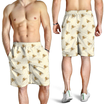 Honey Bee Hive Pattern Print Men's Shorts