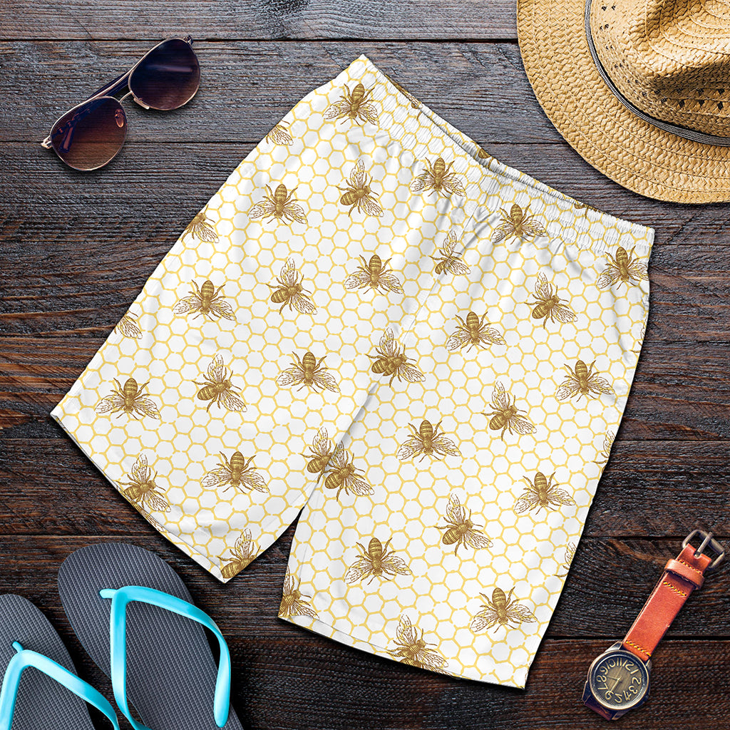 Honey Bee Hive Pattern Print Men's Shorts