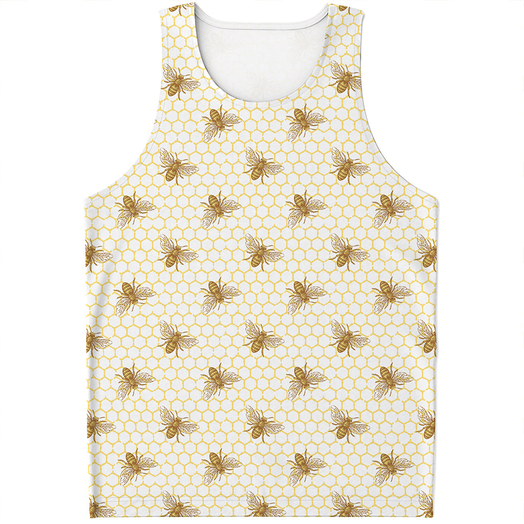 Honey Bee Hive Pattern Print Men's Tank Top