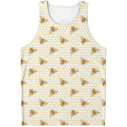 Honey Bee Hive Pattern Print Men's Tank Top