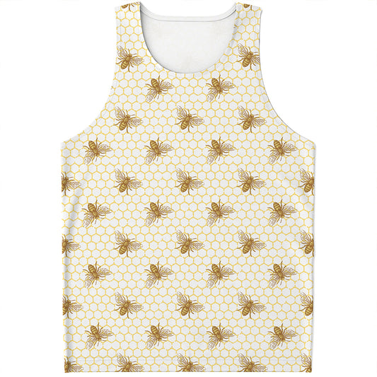 Honey Bee Hive Pattern Print Men's Tank Top