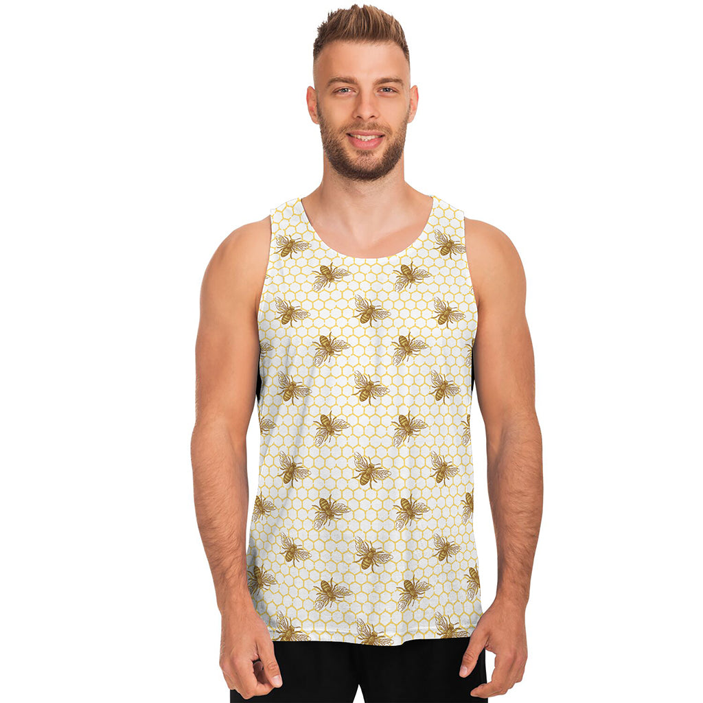 Honey Bee Hive Pattern Print Men's Tank Top