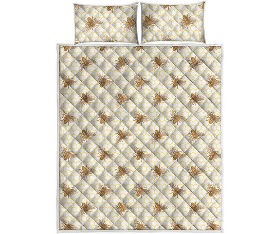 Honey Bee Hive Pattern Print Quilt Bed Set