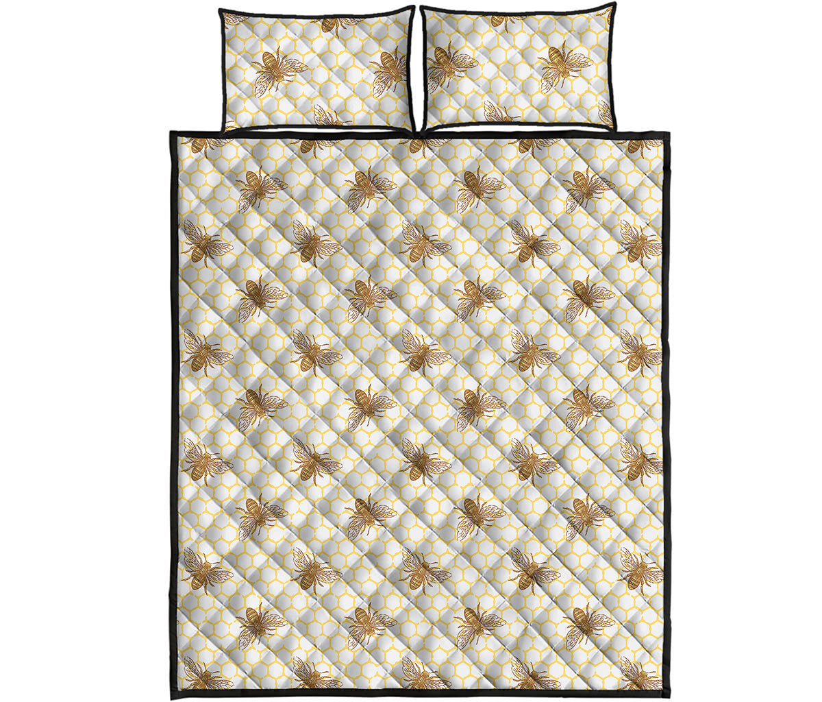 Honey Bee Hive Pattern Print Quilt Bed Set