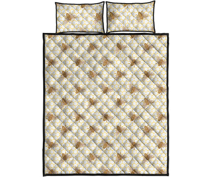 Honey Bee Hive Pattern Print Quilt Bed Set