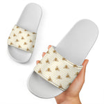 Honey Bee Hive Pattern Print White Slide Sandals