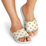 Honey Bee Hive Pattern Print White Slide Sandals