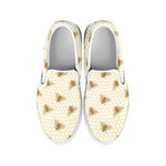 Honey Bee Hive Pattern Print White Slip On Shoes