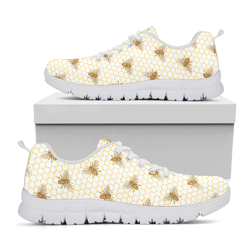 Honey Bee Hive Pattern Print White Sneakers