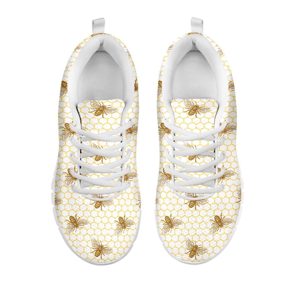Honey Bee Hive Pattern Print White Sneakers
