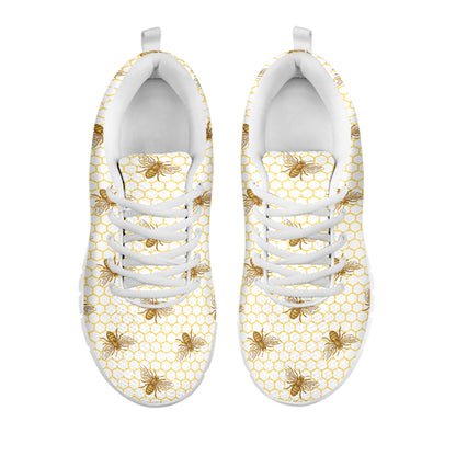 Honey Bee Hive Pattern Print White Sneakers