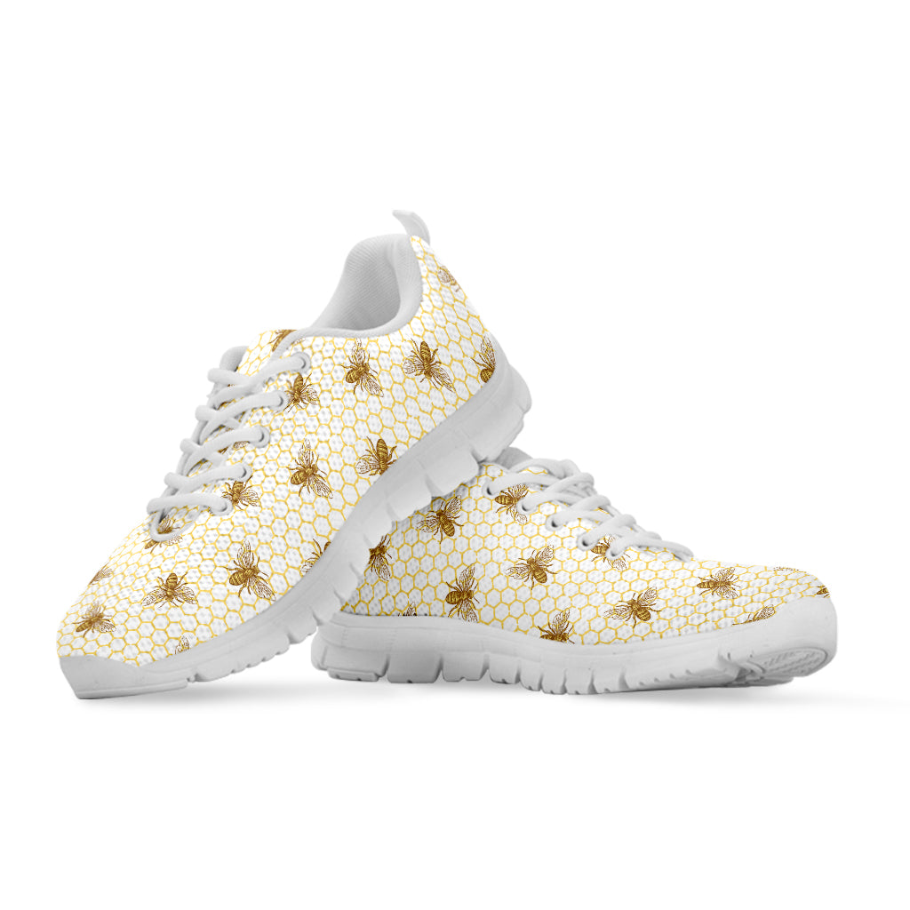 Honey Bee Hive Pattern Print White Sneakers