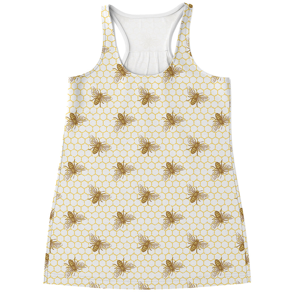 Honey Bee Hive Pattern Print Women's Racerback Tank Top