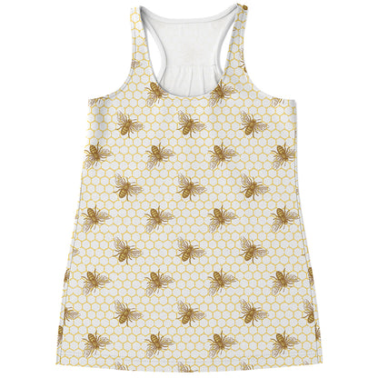 Honey Bee Hive Pattern Print Women's Racerback Tank Top