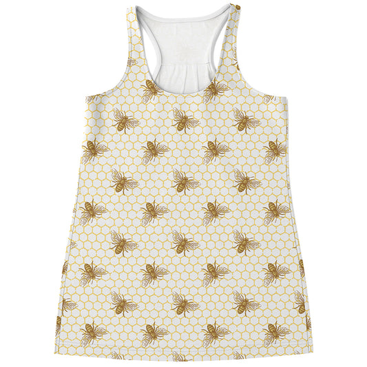 Honey Bee Hive Pattern Print Women's Racerback Tank Top