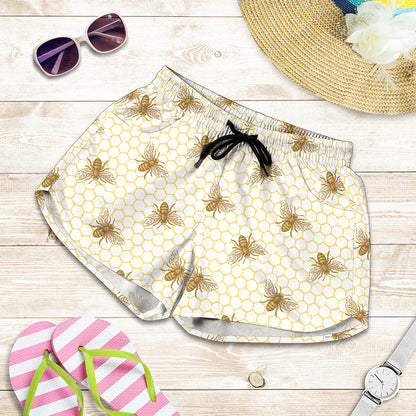 Honey Bee Hive Pattern Print Women's Shorts