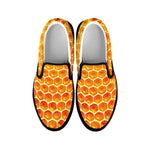 Honey Bee Hive Print Black Slip On Shoes
