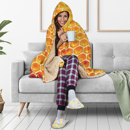 Honey Bee Hive Print Hooded Blanket