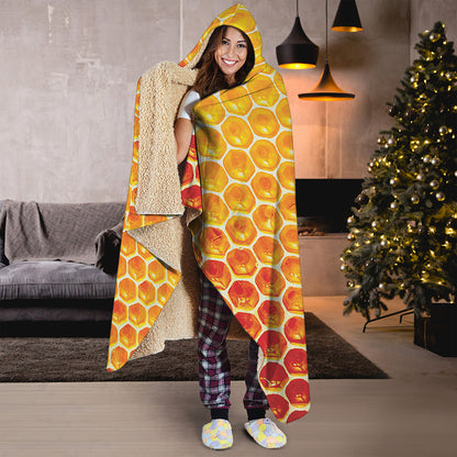 Honey Bee Hive Print Hooded Blanket