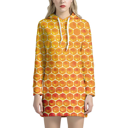 Honey Bee Hive Print Hoodie Dress