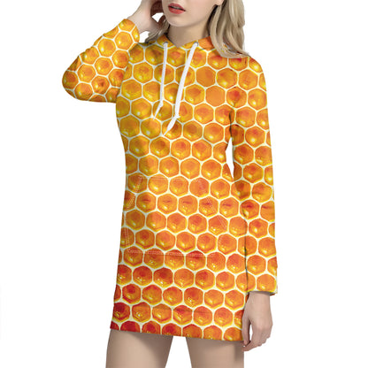 Honey Bee Hive Print Hoodie Dress