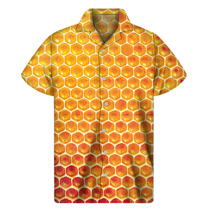 Honey Bee Hive Print Men's Short Sleeve Shirt