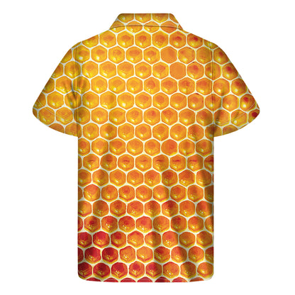 Honey Bee Hive Print Men's Short Sleeve Shirt