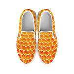 Honey Bee Hive Print White Slip On Shoes