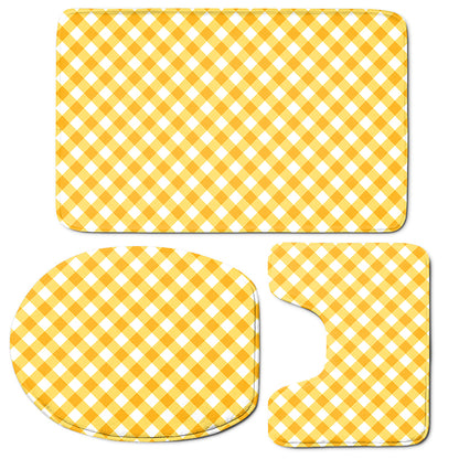 Honey Yellow And White Gingham Print 3 Piece Bath Mat Set