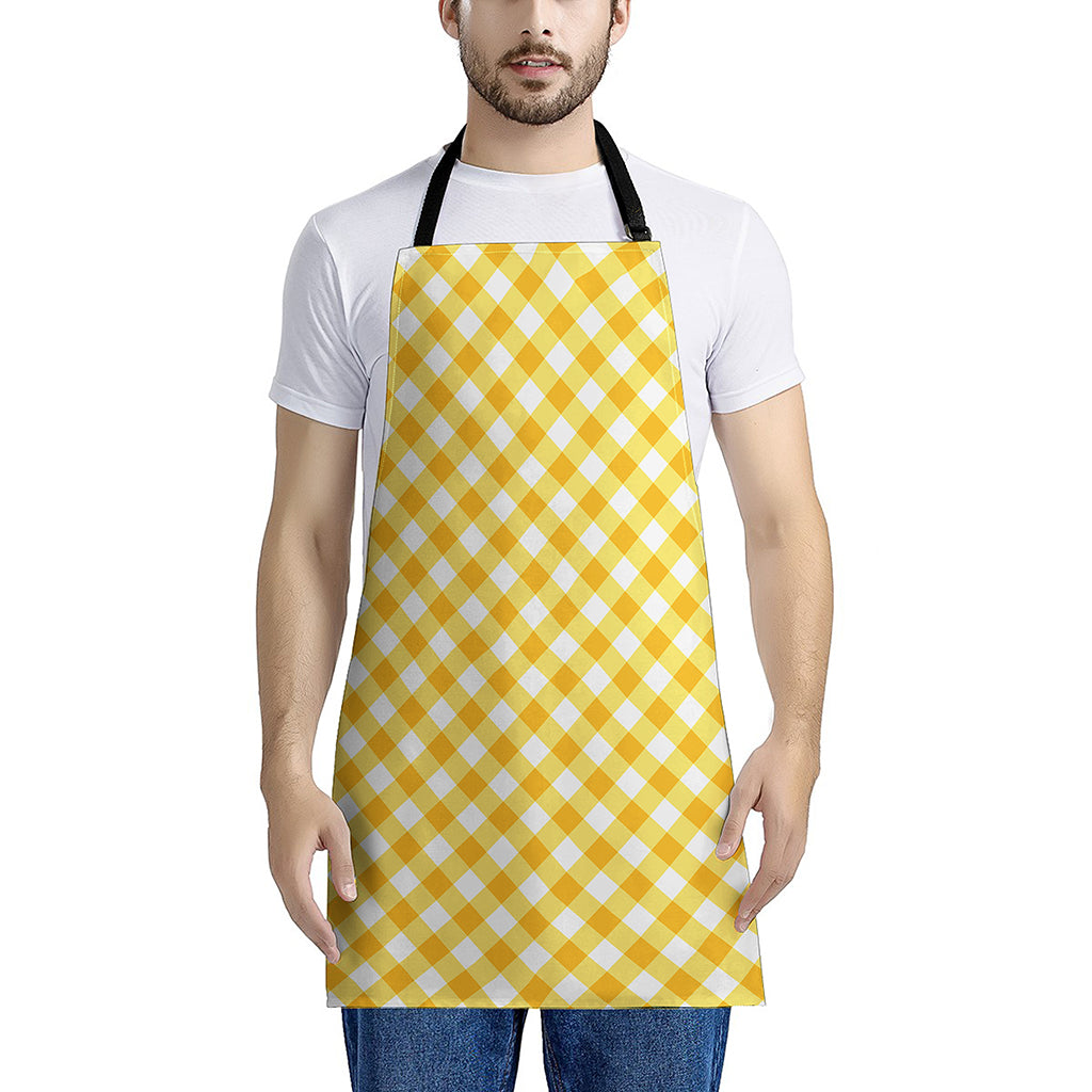 Honey Yellow And White Gingham Print Apron