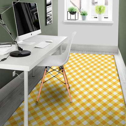 Honey Yellow And White Gingham Print Area Rug