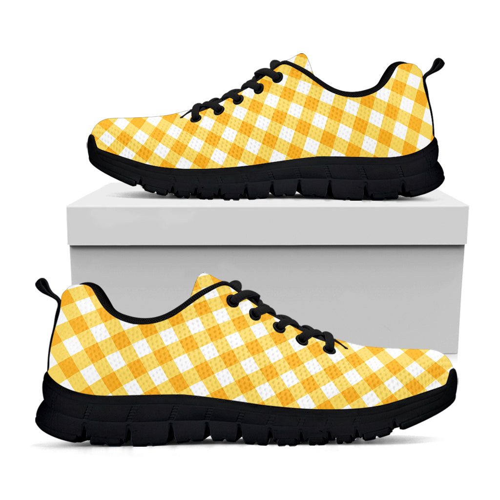 Honey Yellow And White Gingham Print Black Sneakers