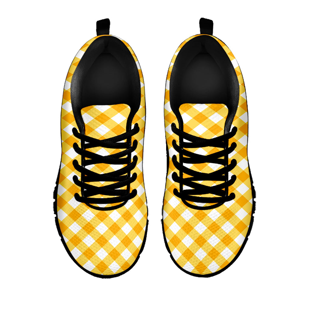 Honey Yellow And White Gingham Print Black Sneakers