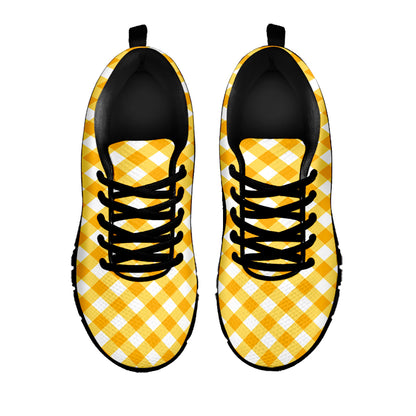 Honey Yellow And White Gingham Print Black Sneakers