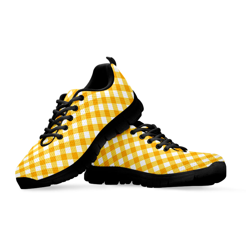 Honey Yellow And White Gingham Print Black Sneakers