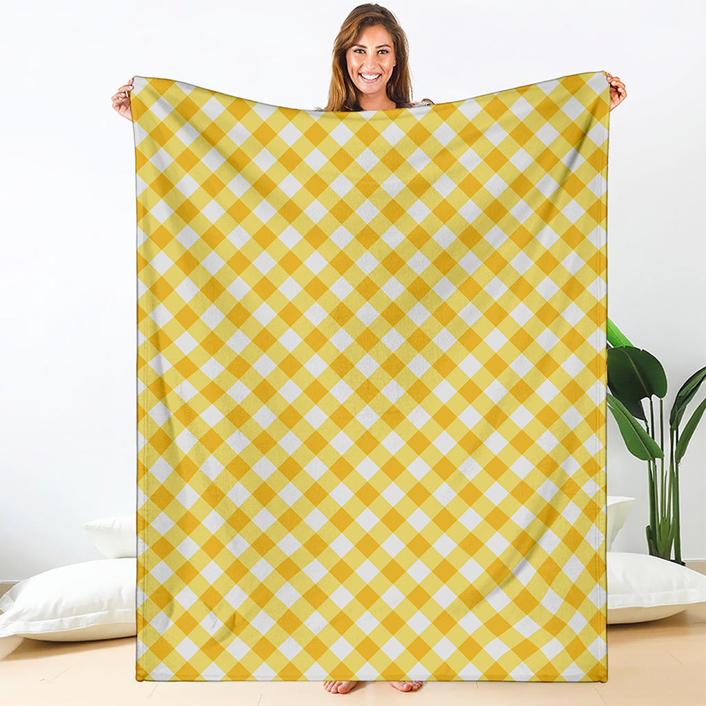 Honey Yellow And White Gingham Print Blanket