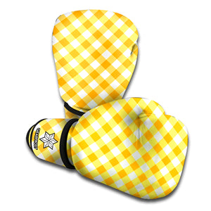 Honey Yellow And White Gingham Print Boxing Gloves