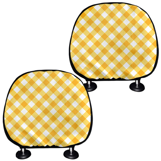 Honey Yellow And White Gingham Print Car Headrest Covers