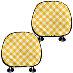 Honey Yellow And White Gingham Print Car Headrest Covers