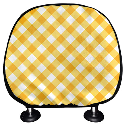 Honey Yellow And White Gingham Print Car Headrest Covers