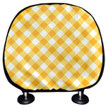 Honey Yellow And White Gingham Print Car Headrest Covers