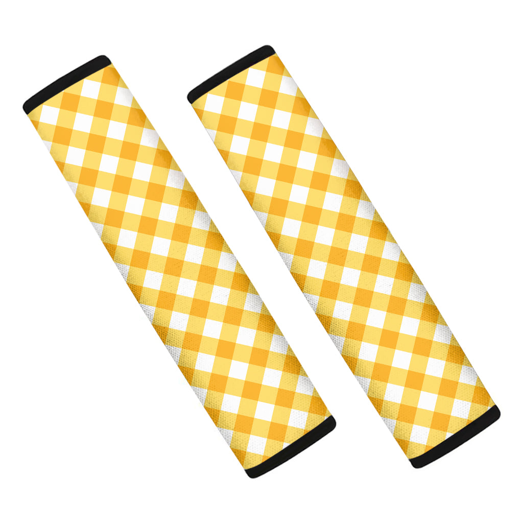 Honey Yellow And White Gingham Print Car Seat Belt Covers