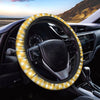Honey Yellow And White Gingham Print Car Steering Wheel Cover