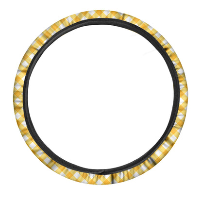 Honey Yellow And White Gingham Print Car Steering Wheel Cover