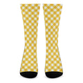Honey Yellow And White Gingham Print Crew Socks