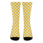 Honey Yellow And White Gingham Print Crew Socks