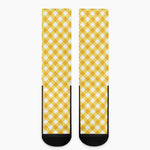 Honey Yellow And White Gingham Print Crew Socks