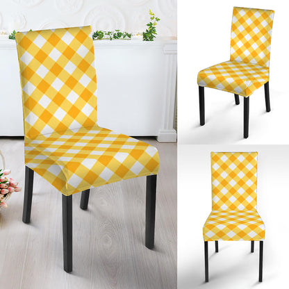 Honey Yellow And White Gingham Print Dining Chair Slipcover